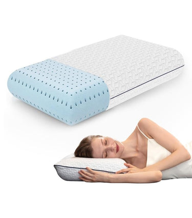 Vaverto Queen Size Gel Memory Foam Pillow - Ventilated, Orthopedic, Contoured Support, Cooling, with Viscose Made from Bamboo Cover - Essential for College Dorms